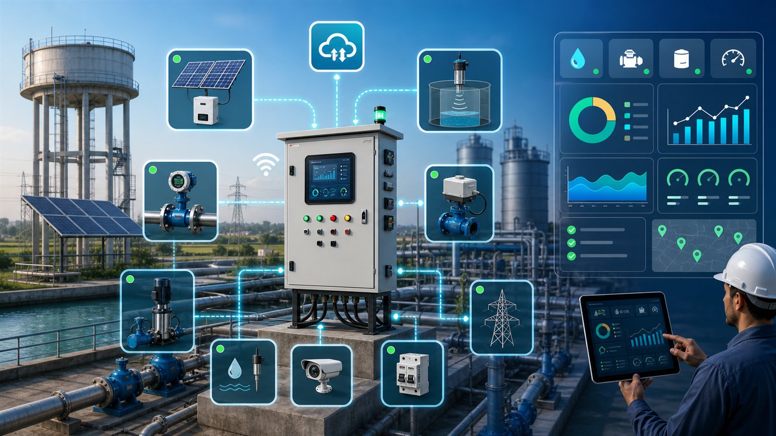 Custom water and industrial automation system with connected devices